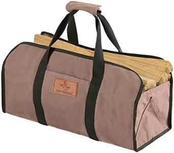 WHITEDUCK TUFF Large Firewood Carrier 21 Oz. Heavy Duty Waxed Canvas Fireplace Log Carrier Holders for Carrying Wood Indoors & Outdoor (Brown, Tote Shape (23"x10"x12"))