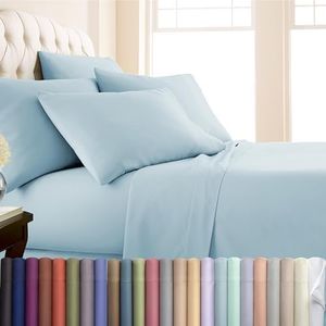 Southshore Fine Living, Inc. 7-Piece Split King Sheets Set for Adjustable Bed, 16-Inch Deep Pocket, Wrinkle-Free Microfiber Bedsheets, Fade Resistant, Luxury Sheet, Blue Split King Size - Light Blue