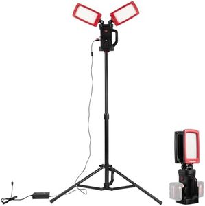 DAYATECH Cordless 12000 Lumen Work Light with Tripod Stand, Compatible with Dewalt, Milwaukee and Makita 18-20v Battery, Brightness Adjustable, Glareless and Flickerless, with Power Charger, Red