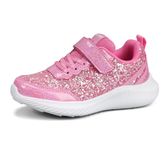 LUCKY STEP Kid's Glitter Fashion Sneakers Sparkly Princess Tennis Bling Shiny Sequins Athletic Walking School Shoes for Children/Boys/Girls (Hot Pink, 1US-32EU-13UK)