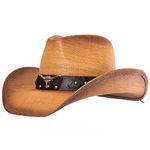 grinderPUNCH Western Outback Cowboy Hat Men's Women's Style Classic Straw Western Cowgirl Hat, Brown, 6 3/4-7 3/8