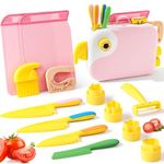 Yeeammk 13PCS Toddler Knife Set with Playful Bird Organizer, Montessori Real Cooking Tools for Kids with Safe PP Material for Educational Fun (Pink)