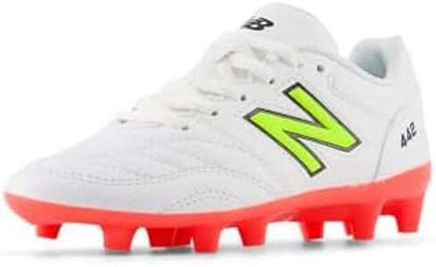 New Balance 442 Academy FG V2 Soccer Shoe, White/Energy Red/Hi-Lite, 4 US Unisex Big Kid