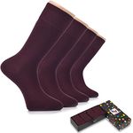 HUGH UGOLI Men's Bamboo Dress Socks for Business & Trouser, Thin & Seamless Crew Socks, 4 Pairs with Gift Box, Shoe Size 8-12, Burgundy, Shoe Size: 8-12