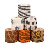 6 Rolls Pet Vet Wrap Self Adhesive Cohesive Bandage Paw Leopard Print Non-Woven Elastic Breathable Injury Wrap Tape for Wrist, Ankle Sprains & Swelling