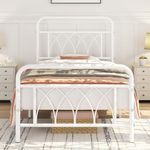 Yaheetech 3ft Single Bed Frame Metal Platform Bed with Petal Accented Headboard/Ample Underbed Storage/Solid Slatted Bed Base/No Box Spring Needed White Single Bed