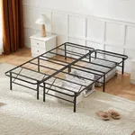 Bed Frame Full Size Foldable Bed Frame Tool-Free Heavy Duty Metal Platform Bed Frame Underbed Storage 14 Inches High Bed Frame No Box Spring Needed Black Sturdy Steel Bed Frame