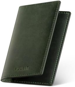 VULKIT Genuine Leather Business Card Holder 2 Sided Slim Business Name Card Organizer for Men or Women, up to Hold 20 cards (Genuine Green)