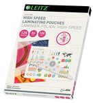 Leitz A4 Speed hot laminating pouches, pack of 100, glossy, transparent, film thickness 125 mic, laminating pouches for 30% faster lamination, premium quality, 74300002