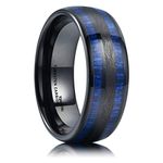 King Will Nature 8mm Mens Domed Blue Maple Inlay Black Tungsten Carbide Ring Brushed Wedding Band for Men U(10.5)