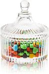 KELVEE Glass Candy Dish with Lid, Crystal Candy Jar, Decorative Candy Bowl, Cookie Jar, Jewelry Dish, Covered Candy Jar, Small Glass Jars for Buffet, Kitchen, Home, Office Desk (Set of 1) (Stripe)