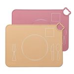 IYYI Silicone Baby Placemat, Kids Placemats for Dining Table, Montessori Placemat, Non Slip Placemat for Toddler, Waterproof, Washable, Portable Placemat Set of 2(Beige+Pink)