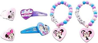 H.E.R Accessories Disney Minnie Mouse 6pc Girls BFF Fashion Jewelry Hair Accessories Set with Bracelets Ring Hair Clips, Multicolor, Ages 3+, Pink