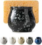 Zoeeker Kitchen Sponge Holder, Ceramic Dish Sponge Holder Sponge Organizer Farmhouse Brush Holder for Bathroom, Kitchen, Sink Accessories, Black