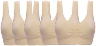 ohlyah Women's Seamless Wire-Free Bra with Removable Pads, 5 Pack Nude Nude Nude Nude Nude, Large