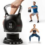 7 in 1 Adjustable Kettlebell, 10/20kg Kettlebell with Die-Cast Aluminum and ABS Material, Quick Adjustment Weights and Safety Lock, Space-Saving, for Full-body Workout & Cross-Training (Black, 10kg)