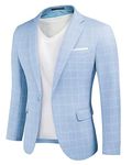 Hihawk Men's One Button Linen Blazer, Slim Fit Casual Suit Jacket, Daily Lightweight Sport Coat., Sky-white Plaid, S