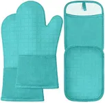 HOMWE Silicone Oven Mitts and Pot Holders for Kitchen & Baking - Set of 4 Heat-Resistant, Heavy-Duty Cooking Mittens w/Non-Slip, Textured Grip