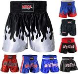 MRX Boxing Shorts for Men Training Fighting Muay Thai Shorts Boxing MMA BJJ Short Kickboxing Trunks Clothing, Black/Silver Flame, Large Short