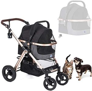 HPZ Pet Rover Prime 3-in-1 Luxury Dog/Cat/Pet Stroller (Travel Carrier + Car Seat +Stroller) with Detach Carrier/Pump-Free Rubber Tires/Aluminum Frame/Reversible Handle for Medium & Small Pets (BLACK)