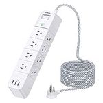 Power Strip Surge Protector - Addtam 12 Outlets(3-Side) and 3 USB Ports 5 Ft Long Extension Cord, Flat Plug Overload Surge Protection Outlet Strip, Wall Mount for Home, Office and More