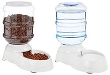 Amazon Basics Automatic Dog Cat Feeder and Water Dispenser Gravity Feeder and Waterer Set, Small, 6-Pound Food Capacity, 1-Gallon Water Capacity