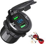 Quick Charge 3.0 USB Car Charger, BAODANTECH 12V/24V 36W Aluminum Waterproof Dual QC3.0 Fast Charge Socket Power Adapter Outlet with LED Voltmeter for Marine Boat Motorcycle RV Golf Cart DIY Kit