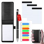 7 PCS Small Pocket Notebook Mini Notepad Set, Included A7 Pu Leather Notebook Pen Holder with 50 Lined Sheets, 3 Notepad Memo Book Refills with 30 Lined Paper, Metal Pen And Index Tag(Black)