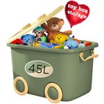 Froppi Toy Box 45L | Toy Storage | Plastic Toy Organiser on Wheels | Kids Toy Box Storage with Lid L50 W35 H30 cm Green