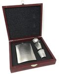 Personalised 8oz Stainless Steel Hip Flask Gift Set in Wooden Presentation Box - Engraved with Name and Message of Your Choosing - Wedding Birthday Fathers Day Gift