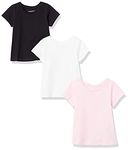 Amazon Essentials Girl's 3-Pack Short Sleeve T-Shirt, White/Black/Pink, 3T