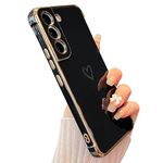 ZTOFERA Compatible with Samsung Galaxy S21 5G (6.2") Case for Girls Women, Flexible Silicone Protective Phone Case with Cute Love Heart Pattern Golden Edging Shockproof Bumper Cover, Black