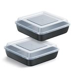 E-far 8x8 Inch Square Baking Pan with Lid Set, Nonstick Square Cake Pans Metal Bakeware for Oven Cooking Lasagna Brownies, Stainless Steel Core & Easy Release, 4 Pieces(2 Pans+2 Covers)