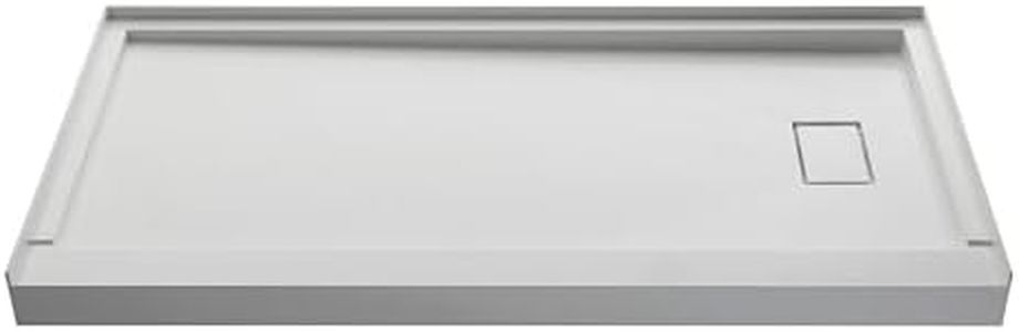 FEKEWIO 60"L X 34"W X 4"H Square Shower Base in White Right Drain Low Threshold Non-Slip SMC Material Shower Pan