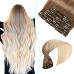 VINBAO Balayage Hair Extensions clip in, Clip in Hair Extensions,Ash Brown Fading to Platinum Blonde Extensions 22 Inch Silk Straight 6 Pcs 120g Real Human Hair Extensions (CLIP#8T60-22Inch)