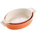 MALACASA, Series Bake, Oval Baking Dish Set of 2 (12.75"/14.5"), Oven to Table Baking Dish with Ceramic Handles Ideal for Lasagne/Pie/Casserole/Tapa, Orange