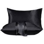 Moonlight Bedding Satin Black Pillowcases 2 Pack - Silk Pillowcase for Hair and Skin Luxury Satin Pillowcases with Envelope Closure Satin Pillow Case Standard Satin Silk Pillowcase (50x75 CM)