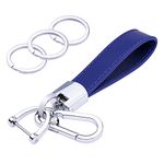 wisdompro Genuine Leather Car Keychain, Keyrings for Car Keys, Car Key Fob Keychain, Leather Keychain Strap with Anti-lost D-Ring, Leather Key Chain Holder for Men and Women - Blue (Carabiner Clip)