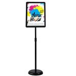 HUAZI A4 Sign Stand Floor Sign Holder Both Vertical & Horizontal View Displayed,Snap-Open Frame with Safety Corner for School Church Business Show,Black