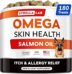 StrellaLab Fish Oil Omega 3 Treats for Dogs (180 Ct) - Allergy&Itch Relief - Skin&Coat Supplement - Joint Health - Wild Alaskan Salmon Oil - Shedding, Itchy Skin Relief - Omega 3 6 9 - EPA&DHA Treats