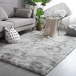 NIULAA Super Soft Fluffy Shaggy Fur Rugs Living Room Indoor Grey/White 120 x 160 cm Luxury Anti-Slip Carpet Kids Mat Large Thick Piles Area Rug Modern Home Decor for Bedroom Nursery Rugs