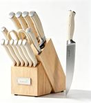 Kuisine Chef Knife Set,High Carbon Stainless Steel Ultra Sharp Blade Ergonomic Handle,Kitchen Knife Block Set with Built-in Sharpener, Elegant Gift for Holiday(Ivory Pro,15PCS)