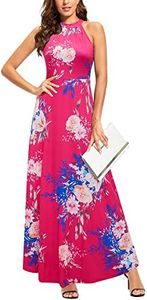 STYLEWORD 2025 Women's Summer Maxi Sundress Sleeveless Pink Floral Tropical Hawaiian Beach Party Maxi Long Fashion Dress(Floral 32,S)