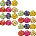 Ankit Traders Embroided Leaf Floral Design with Small moti Handle Potli Batwa Bag Bridal Purse Women Handbag Shagun Pouch Return Gifts Beads Handle(Pack of 24)