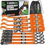 Rhino USA Ratchet Tie Down Straps (4PK) - 1,823lb Guaranteed Max Break Strength, Includes (4) Premium 1" x 15' Rachet Tie Downs with Padded Handles. Best for Moving, Securing Cargo (Black 4-Pack)