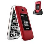 USHINING 3G Senior Flip Phones Unlocked Canada Dual Screen Basic Cell Phone Dual SIM Card Large Button Mobile Phone with Charging Dock for Seniors（Red）