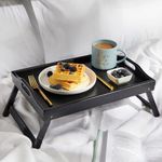 Brown Arts Shoppee Breakfast Bed Tray with Folding Legs Bed Table Tray Wooden Portable Lap Desk Wooden Serving Dinner Tea TV Tray (Black)