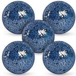 FUTUREPLUSX 5PCS Decorative Glass Orbs, 3.14inch Mosaic Sphere Balls Centerpiece Balls for Bowls Vases Dining Table Home Decor Wedding Party Dark Blue