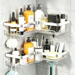 KEGII Corner Shower Caddy - Shower Organiser No Drilling Shower Shelf Adhesive Shower Storage Rack for Bathroom, Stainless Steel Silver