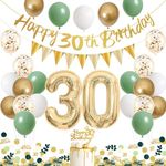 30th Birthday Decorations for Women Men, Thinbal Saga Green 30th Birthday Balloons with Happy 30th Birthday Banner Number 30 Balloons, Green White Gold Birthday Balloons for Birthday Party Decoration